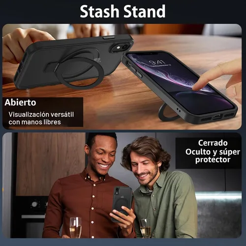 Vista 6 de DUEDUE Funda magnética para iPhone XR con soporte de anillo [compatible con Magsafe], funda protectora de cuerpo completo, delgada, a prueba de Negro