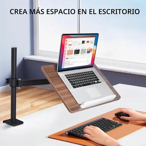 Vista 9 de Soporte de libro ajustable con soporte de abrazadera de escritorio, soporte de lectura de madera con brazo de metal, negro