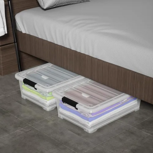 Vista 5 de Saedy 4 paquetes de plástico bajo la cama caja de almacenamiento poco profunda con ruedas 20 L Bajo el contenedor de cama con tapas