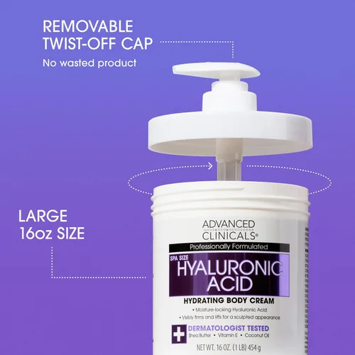 Vista 3 de Advanced Clinicals - Crema con ácido hialurónico, loción hidratante para el cuidado de la piel de cara, cuerpo y manos. Loción reafirmante