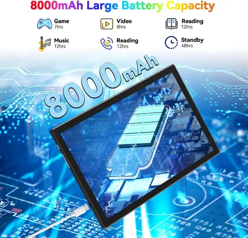 Vista 5 de Última tableta Android 14 2026, 128 GB+16 (8+8 expandir) GB/512 GB Expand, tabletas Octa-Core con WiFi 5G, batería de 8000 mAh, tabletas de 10.1