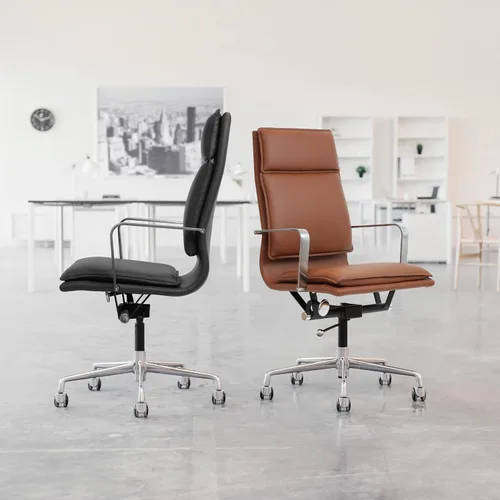 Vista 2 de Laura Davidson Furniture Lexi II - Silla de oficina acolchada, silla de escritorio con respaldo alto y reposabrazos de aluminio, disponibilidad