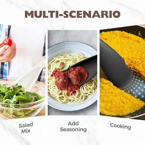 Vista 5 de Cuchara de espátula multifunción, espátula de ensalada de silicona de 12.2 pulgadas con mango de madera, utensilios de cocina de silicona