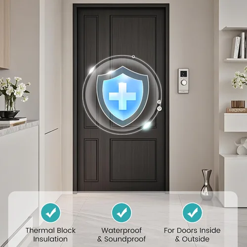 Vista 3 de Tira de sellado de puerta con burlete en forma de V de 40 pies – Cinta de espuma autoadhesiva para puertas y ventanas, bloqueador de corrientes