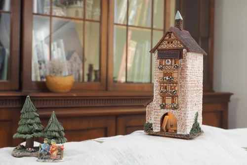 Vista 6 de Colección de casas y pueblos de cerámica - Decoración de habitación hecha a mano Arte de cerámica Portavelas Portavelas miniatura Light House Dolder