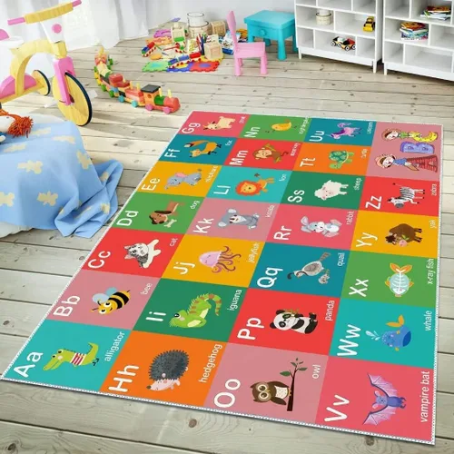 Vista 10 de ABC - Alfombra educativa del alfabeto, alfombra de juegos divertidos para niños, sala de juegos, aula, antideslizante, lavable, alfombra de suelo