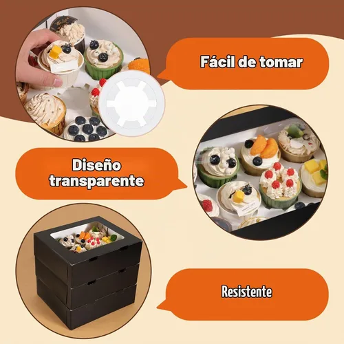 Vista 5 de Moretoes 3 cajas negras para cupcakes con ventana (12 contenedores para cupcakes)