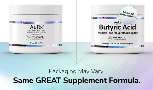 Vista 2 de AuRx Autism Spectrum Medical Food Powder para apoyar la salud intestinal, suplemento de ácido butírico estabilizado en un polvo sabroso para niños