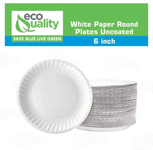 Vista 5 de EcoQuality Platos de papel desechables blancos de 6 pulgadas, sin revestimiento, pequeños, platos de papel blanco desechables para todos los días