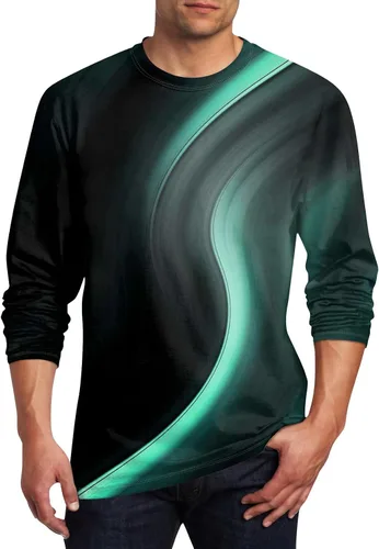 Vista 7 de Camisetas de verano para hombre, de manga larga, cuello redondo, casuales, básicas, atléticas, tallas S-4XL