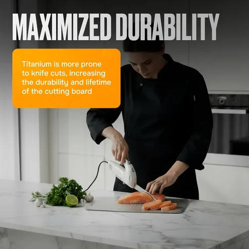 Vista 7 de Homaider Tabla de cortar de titanio, tabla de cortar de titanio puro para cocina, no tóxica, sin microplásticos, de doble cara, apta