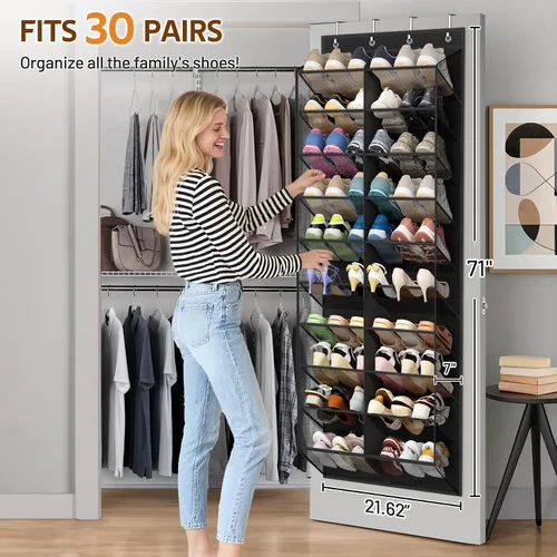 Vista 2 de MISSLO organizador de zapatos de 30 pares para colgar sobre la puerta, malla transpirable, estante colgante para zapatos para almacenamiento