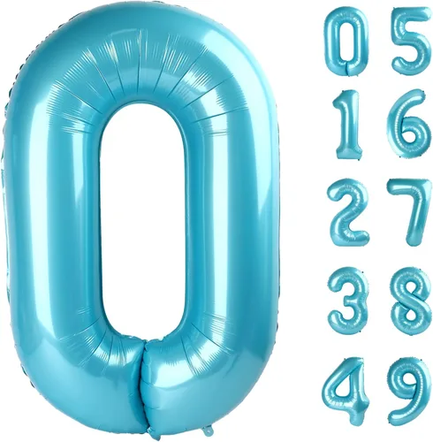 Vista 100 de Globo negro de 40 pulgadas con números del 0 al 9 (cero-nueve), globo de cumpleaños de gran tamaño, globo de helio de aluminio con números grandes