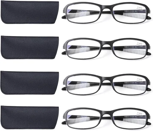 Vista 9 de DOOViC 4 Pack Reading Glasses for Women Men TR90 Ultra Lightweight Sturdy Blue Light Blocking Readers