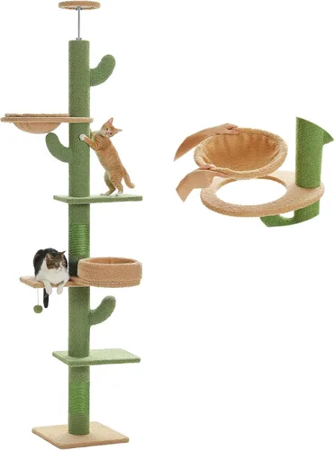 Vista 12 de PEQULTI Árbol para gatos de suelo a techo, torre alta para gatos, altura ajustable (83''-108'' / 83-108 pulgadas) árbol trepador de 5 niveles