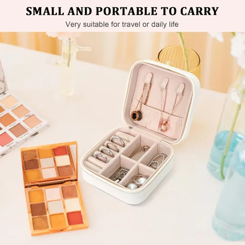Vista 5 de Caja de joyería de viaje portátil de cuero PU mini caja de viaje de joyería pequeña caja de joyería para pendientes collar mujeres niñas regalo
