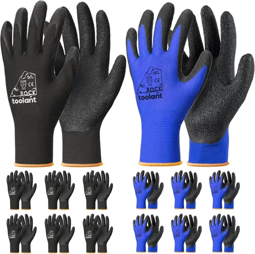 Vista 44 de toolant Guantes de trabajo de látex arrugado a granel, guantes de seguridad con revestimiento de goma para hombres y mujeres, 12 pares para Negro