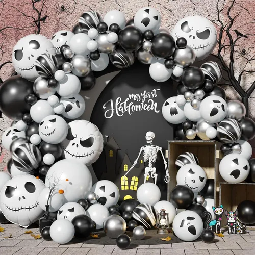 Vista 10 de Kit de guirnalda de arco de globos para decoración de Halloween, 101 piezas de globos de látex de confeti morado metálico y negro mate, con globos