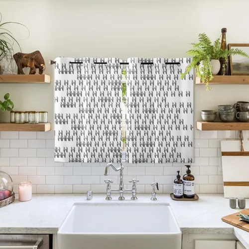 Vista 11 de Libaoge Curtains Panels for Kitchen Letter H Geometric Pixel Style Modern Window Curtains Light Filtering Grommet Top Drapes for Bedroom Closet-Set