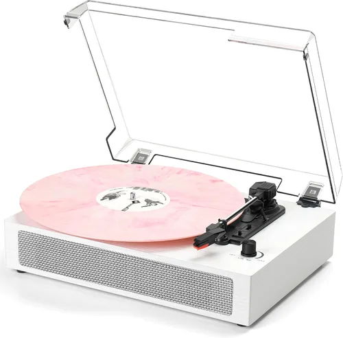 Vista 11 de Tocadiscos de vinilo Bluetooth con altavoces estéreo incorporados, transmisión por correa, tocadiscos de 3 velocidades para discos de vinilo