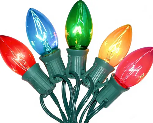 Vista 9 de Luces de Navidad multicolor de 25 pies para exteriores, cadena de luces vintage C7 con 27 bombillas incandescentes transparentes de colores, luces