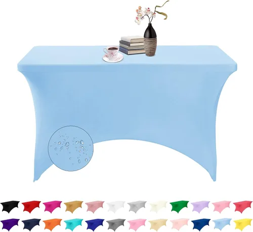 Vista 79 de Paquete de 2 fundas de mesa de elastano impermeables para mesas rectangulares, 6 pies, negras, elásticas, resistentes a manchas, para todas