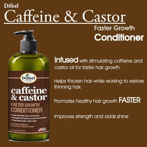 Vista 3 de Difeel Acondicionador de cafeína y ricino para un crecimiento más rápido del cabello, 33.8 oz.