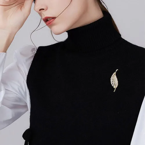 Vista 6 de Broches de moda para mujer, elegantes broches de ramillete de hojas para mujer, joyería de moda para disfraz de perlas, broches y alfileres