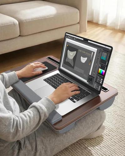Vista 8 de Potuopy Escritorio de regazo para laptop, bandeja de mesa de cama portátil Marrón Oscuro
