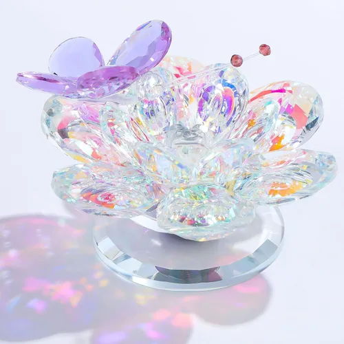 Vista 8 de Movdyka Figura de cristal, decoración de flor de loto, regalo de colibrí azul, para mujer, adornos de vidrio cristal brillante, reflejo de flor