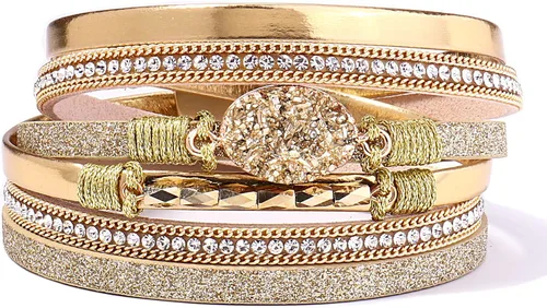 Vista 282 de FANCY SHINY - Pulsera de cuero estilo bohemio, pulsera de cuentas de cristal con cierre magnético, regalos de joyería para mujer