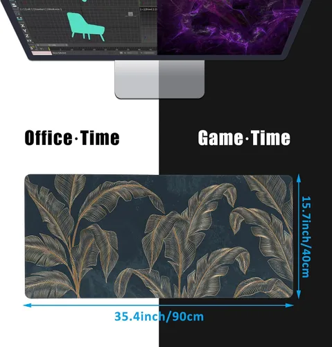 Vista 2 de Alfombrilla para mouse, estilo de línea de arte dorada abstracta para escritorio, almohadilla de escritorio con base antideslizante y borde cosido
