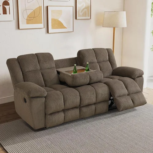 Vista 34 de Juego de sofá reclinable para muebles de sala de estar, juego de sofá y silla reclinable de pana verde, tela manual, sofá reclinable de 3 plazas