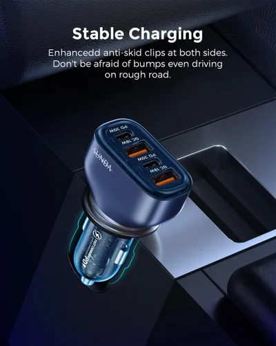 Vista 7 de SUNDA Cargador de Coche USB C Rápido de 60 W, Adaptador de Carga de Coche de 4 Puertos, Dual Tipo C PD30W/PPS30W Compatible con iPhone 17/16