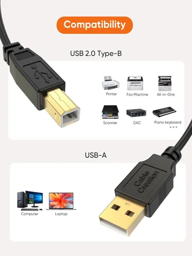 Vista 6 de CableCreation Cable de impresora USB 2.0 A a B de 10 pies - Alta velocidad para HP, Brother, Epson, Canon, más - 3M