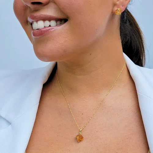 Vista 117 de Juego de joyas de piedras preciosas crudas reales con plata de ley 925 chapada en oro real, collar y aretes de piedra natal, regalo para ella por