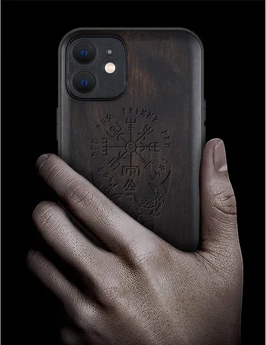 Vista 2 de Carveit Funda magnética de madera para iPhone 12 [madera real dura y TPU suave] a prueba de golpes, funda protectora híbrida única y elegante
