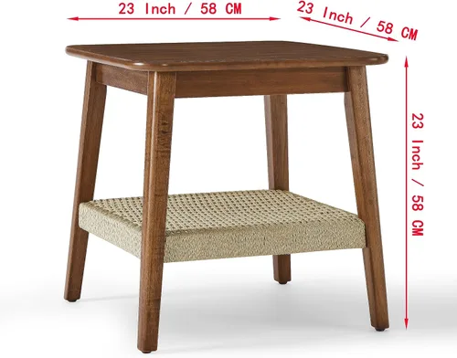 Vista 2 de Moderna mesa auxiliar de madera de 23 pulgadas, mesa auxiliar de noche, mesa de sofá, mesita de noche para dormitorio, sala de estar, sala