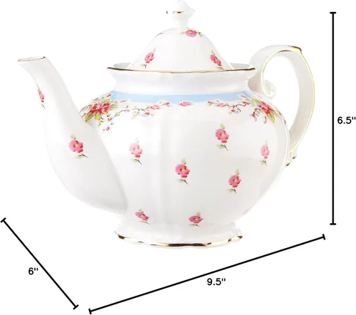 Vista 4 de Gracie China - Tetera vintage de porcelana azul rosa (5 tazas)