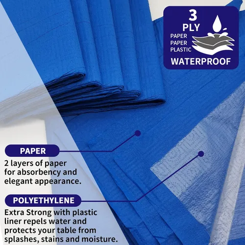Vista 7 de Paquete de 6 manteles de papel, color rojo, paquete de 6 unidades, azul, papel de 3 capas y plástico, 54 x 108 pulgadas, mantel rectangular