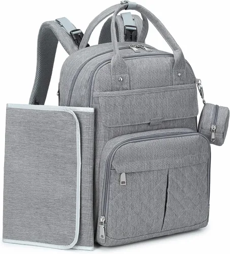 Vista 10 de MOONBABY Mochila para pañales, bolsas de pañales para bebés con cambiador portátil y estuche para chupete, mochilas multifuncionales para pañales