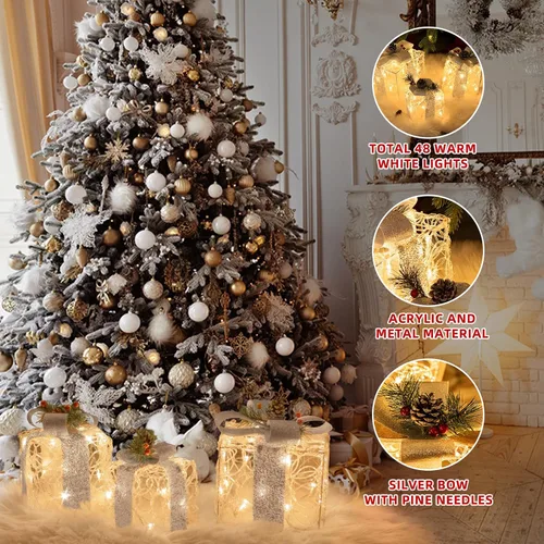 Vista 2 de PEIDUO Cajas de regalo iluminadas de Navidad, juego de 3, decoraciones de regalo al aire libre, paquetes debajo del árbol para interiores, fiestas
