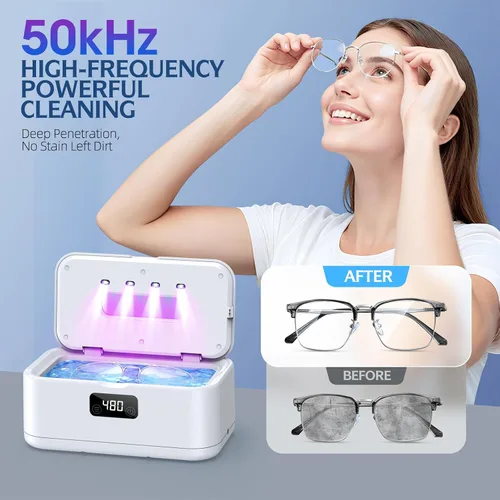 Vista 2 de Limpiador ultrasónico de joyas, limpiador de joyas de 50 Khz, máquina ultrasónica para joyas, anteojos, anillos, correa de reloj, dentaduras, tanque