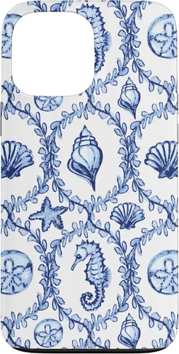 Vista 23 de Funda náutica para iPhone 12 Pro Max Coastal Nieta Preppy Shells náutica blanca azul mar