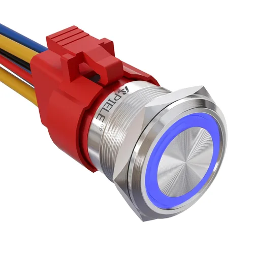 Vista 9 de APIELE Interruptor de Botón Pulsador con Pestillo de 10 Amperios 22mm 12V Ojo de Ángel LED Impermeable Aleación de Aluminio Redondo Autobloqueante