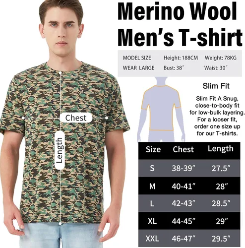 Vista 6 de Merino Protect Camisetas 100% de lana merino para hombre, resistentes al olor, capa base, ligera, para senderismo, viajes, camiseta suave