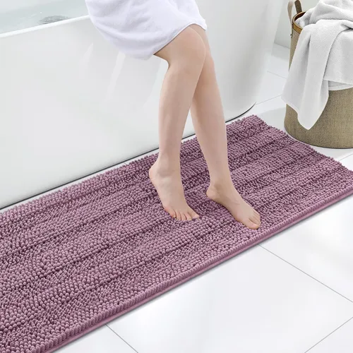 Vista 201 de Grandaily Alfombras de baño de felpilla a rayas de 24 x 16 pulgadas, extra gruesas y suaves, absorbentes, parte trasera de goma, alfombra de ducha