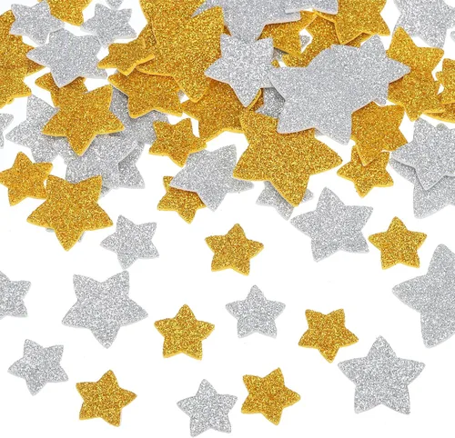Vista 10 de MECCANIXITY 76 calcomanías de espuma con purpurina, 3 tamaños, autoadhesivas, con forma de estrella, para suministros de manualidades, bricolaje
