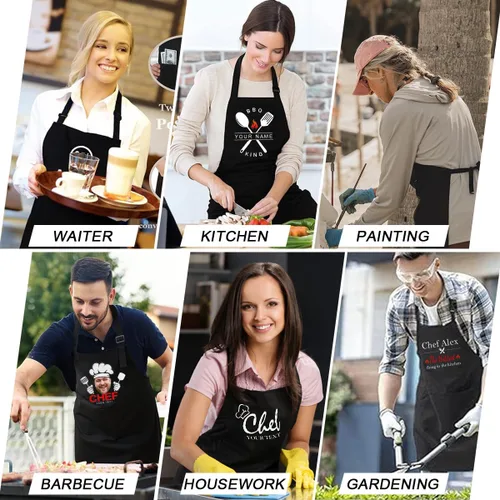 Vista 5 de Delantales de chef personalizados, delantal de cocina personalizado con nombre de foto, logotipo, 2 bolsillos, regalo de cocina para hornear