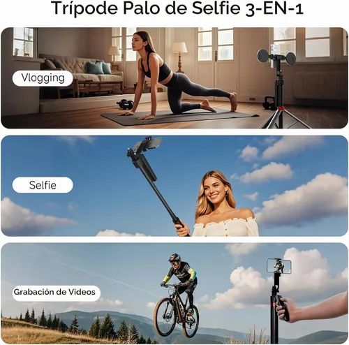Vista 6 de Trípode de seguimiento automático de cara de 70 pulgadas para iPhone, rotación 360 de viaje, soporte para selfie con control remoto, control